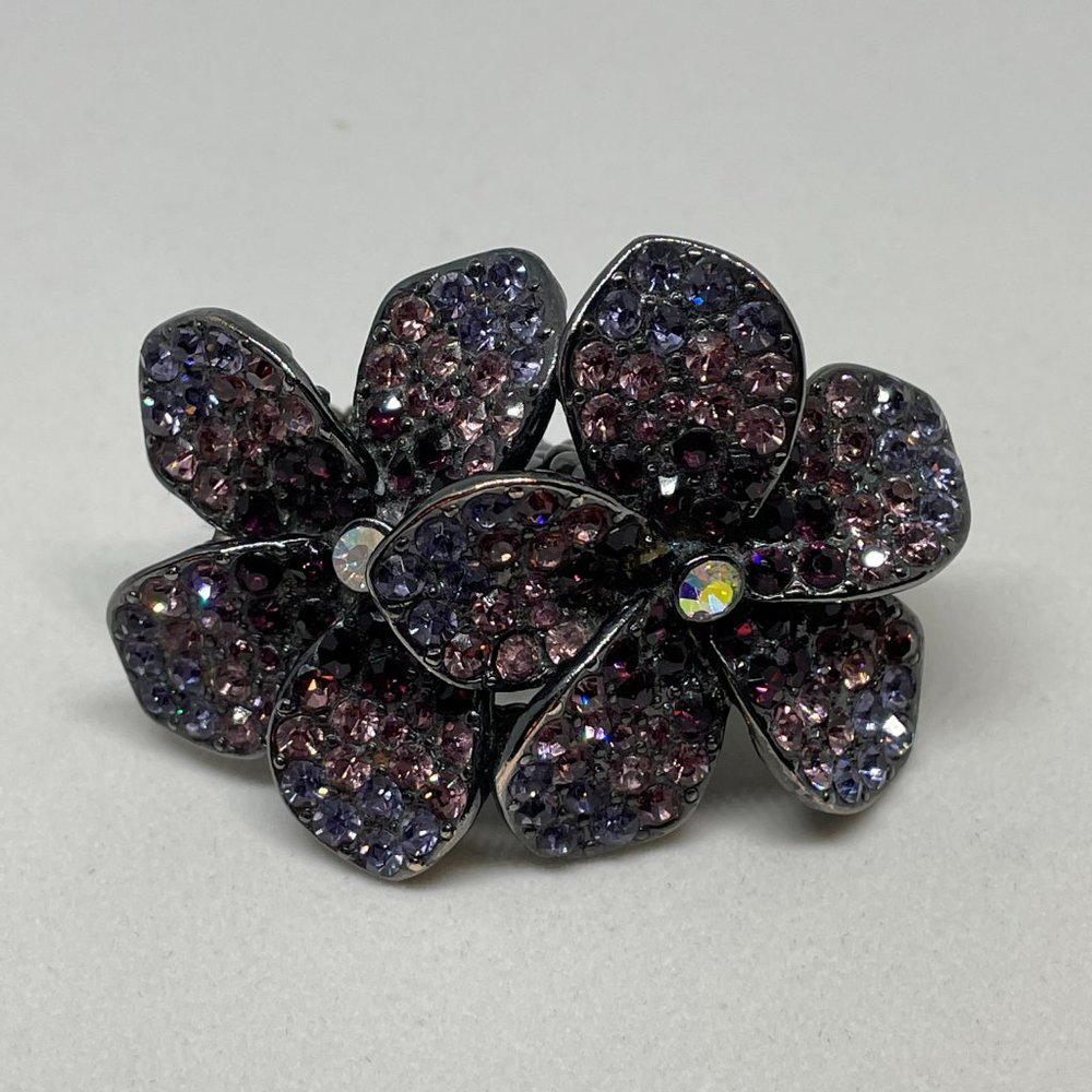 Crystal Flower Two-Finger Cocktail Ring